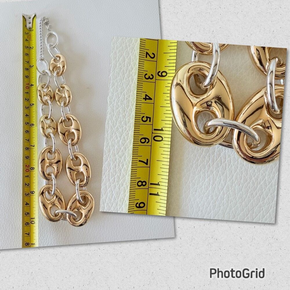 New Gorgeous Camila Coelho Big Puffed Gold Silver Mariner Links Necklace 18”+3” - Picture 6 of 16